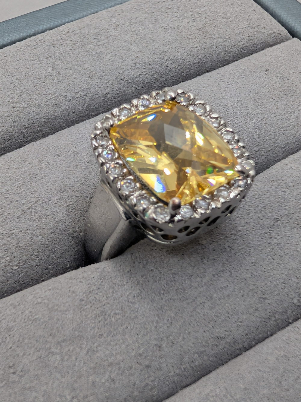 Yellow Halo Cocktail Ring with Clear Accent Stones